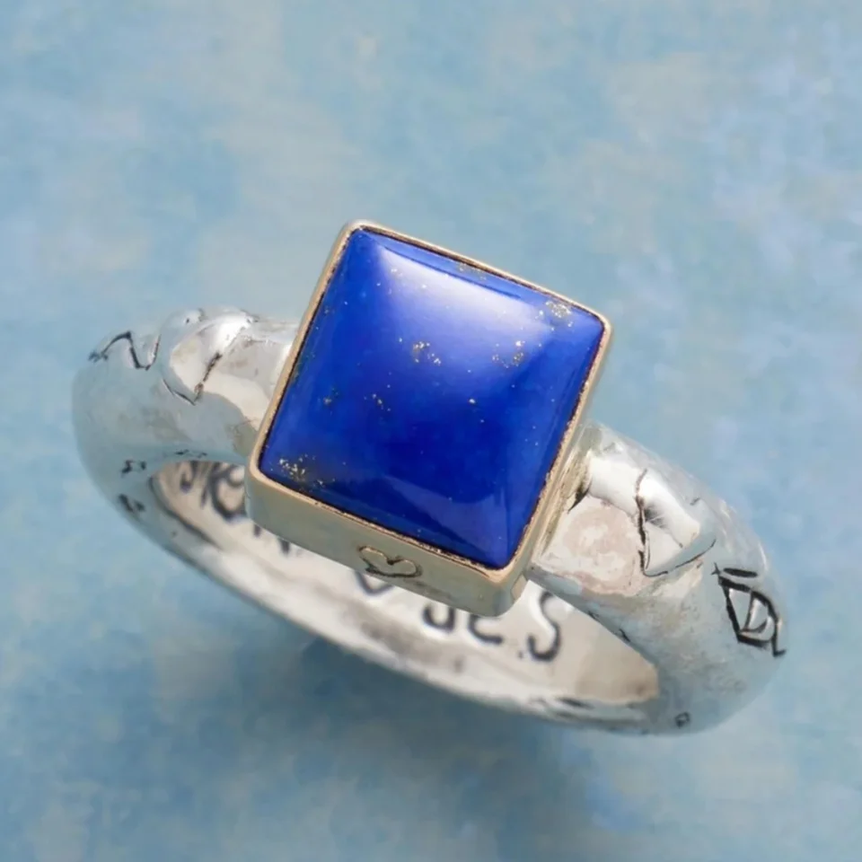 Modischer, mit synthetischem Lapislazuli eingelegter silberner Ring für Damen und Herren, Vintage-Klassiker-Design, Festival-Feier, Schmuckzubehör