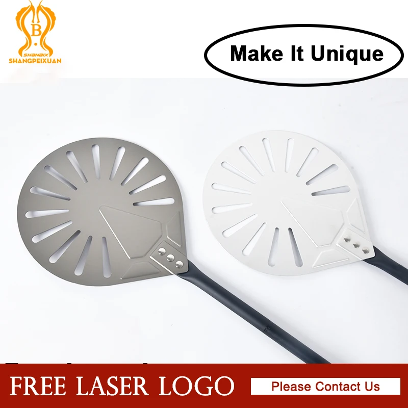 

SHANGPEIXUAN Laser Logo Long Handle 9 Inch Perforated Pizza Turning Peel Pizza Shovel Aluminum Pizza Peel Pizza Tool