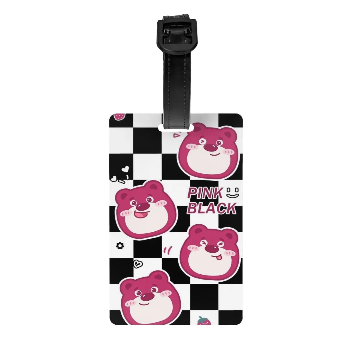 

Custom Lotso Huggin Strawberry Bear Cartoon Luggage Tags for Travel Suitcase Privacy Cover Name ID Card