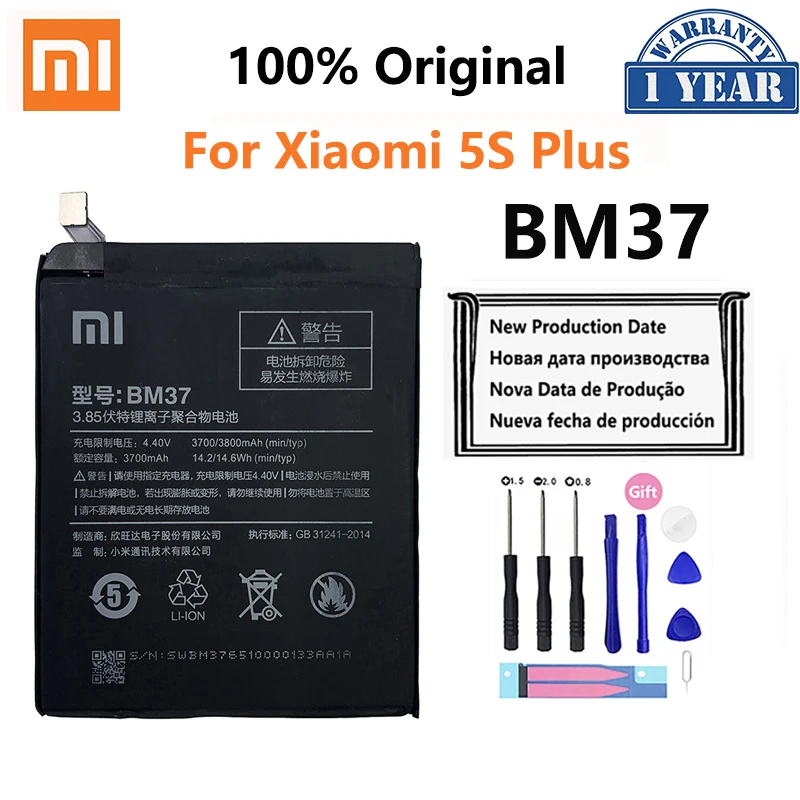 

100% Orginal Xiao mi BM37 3800mAh Battery For Xiaomi 5S Plus Mi5S Plus High Quality Phone Replacement Batteries