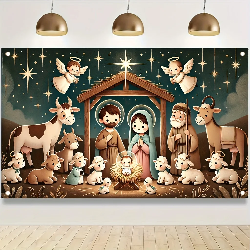 Weihnachtskrippe-Banner – Polyesterfaser, geeignet für die Feiertagsdekoration im Freien und zu Hause, Fotohintergrund