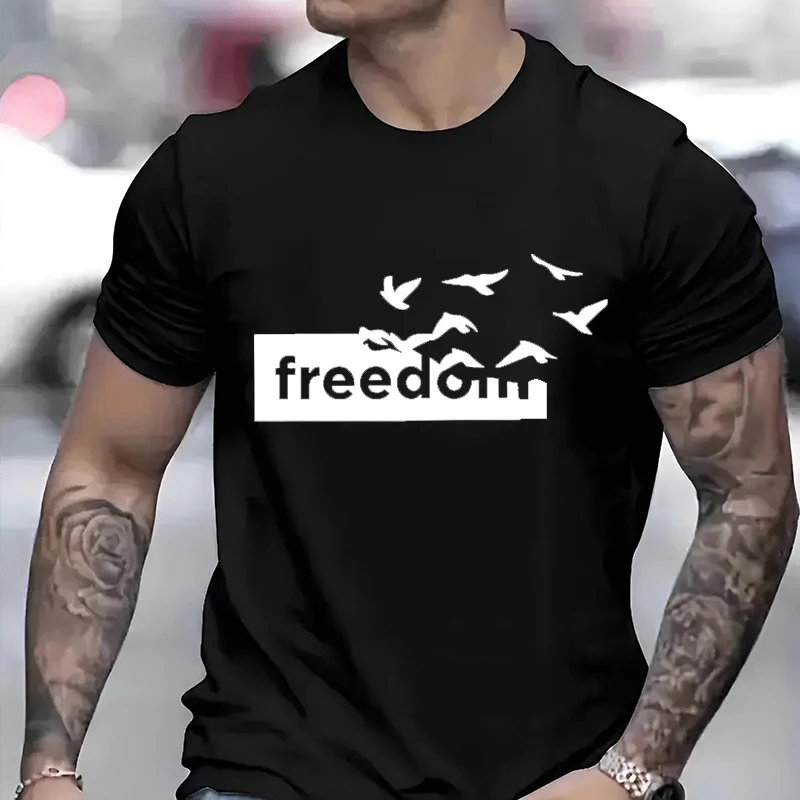 

Printed Letters The Freedom Men Woman T-shirts Summer Funny Graphic Personality Couple Clothing Street Fashion Harajuku Tee Tops