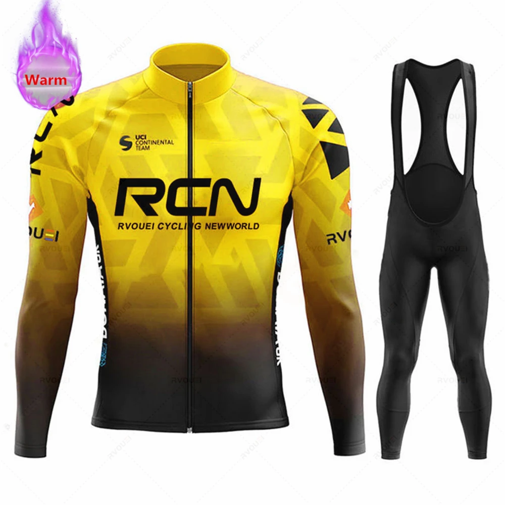 New Rcn Winter Thermal Fleece Cycling Jersey Set Bicicleta Outdoor Bike Clothes MTB Ropa Ciclismo Bib Pants Set Bicycle Clothing