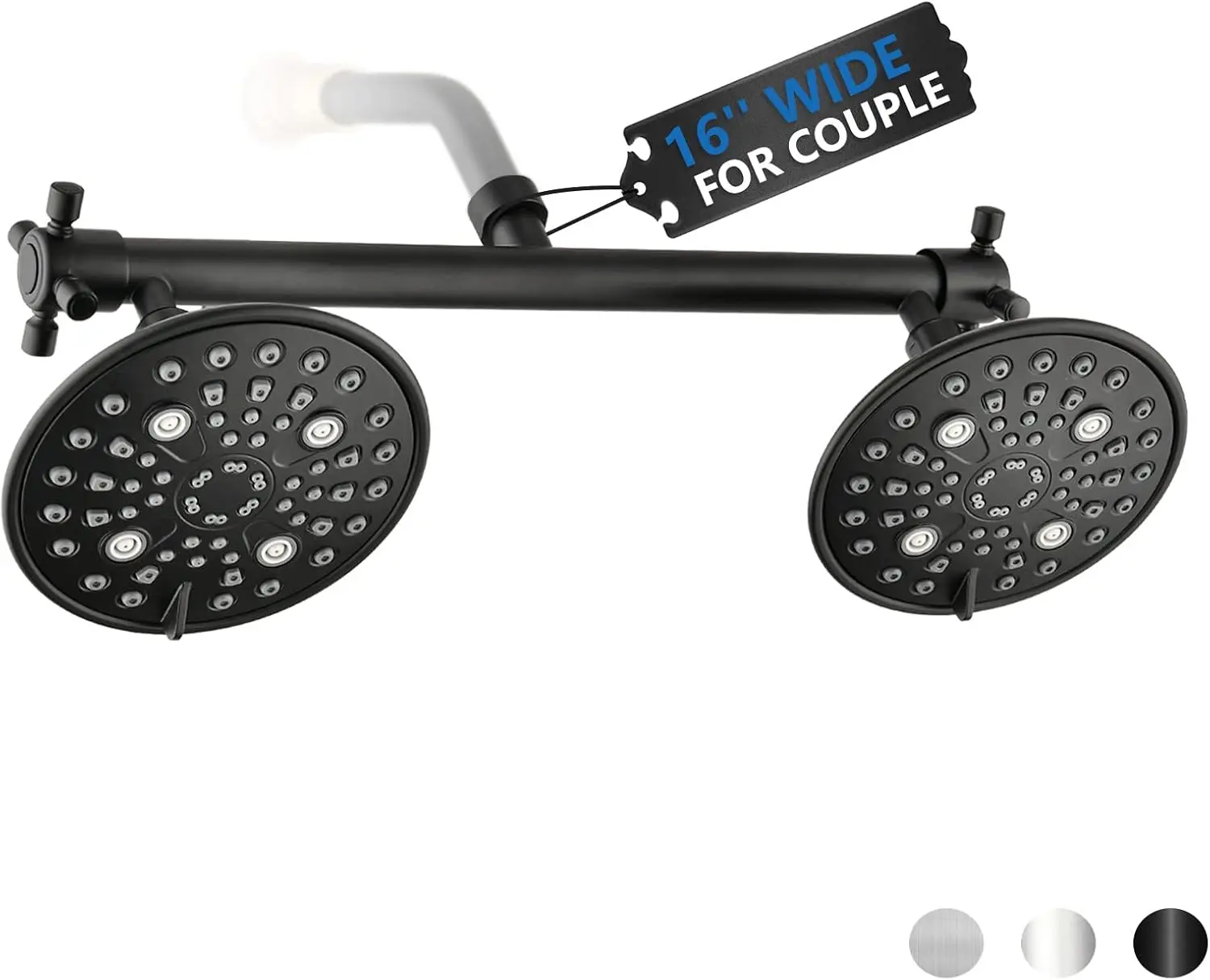 Double Shower Head with Built-in Valve, High Pressure 6 Setting Dual Shower Head Design for Couple on Walk-in Bathroom