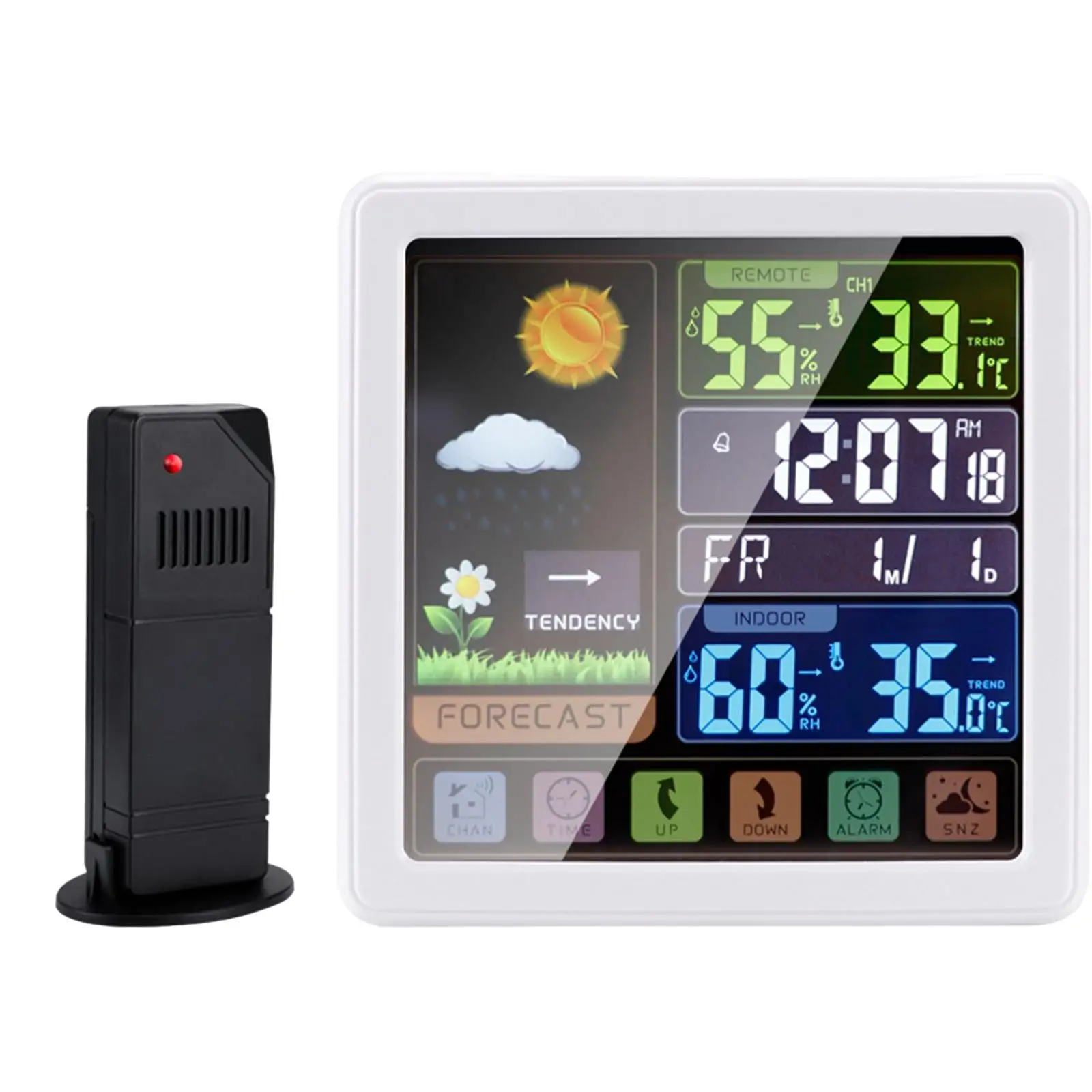 Weather Station Alarm Clock Large Display Adjustable Backlight Temperature