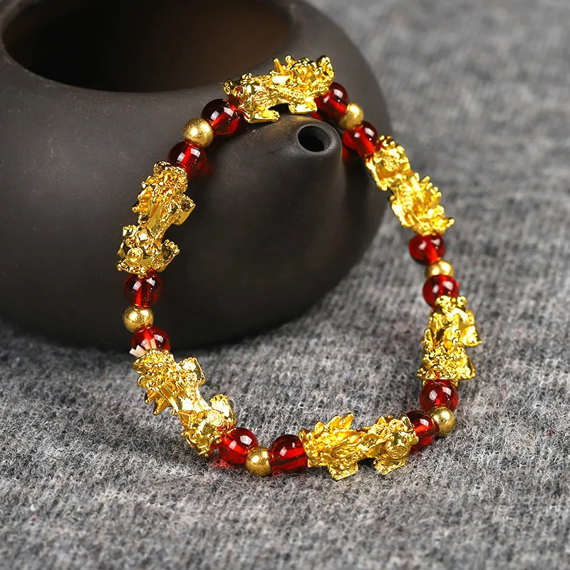 Fashion Brave Troops Garnet Beads Bracelet Wealth Luck Chinese Beast Wristband Chinese Men Women Bracelet Wholesale