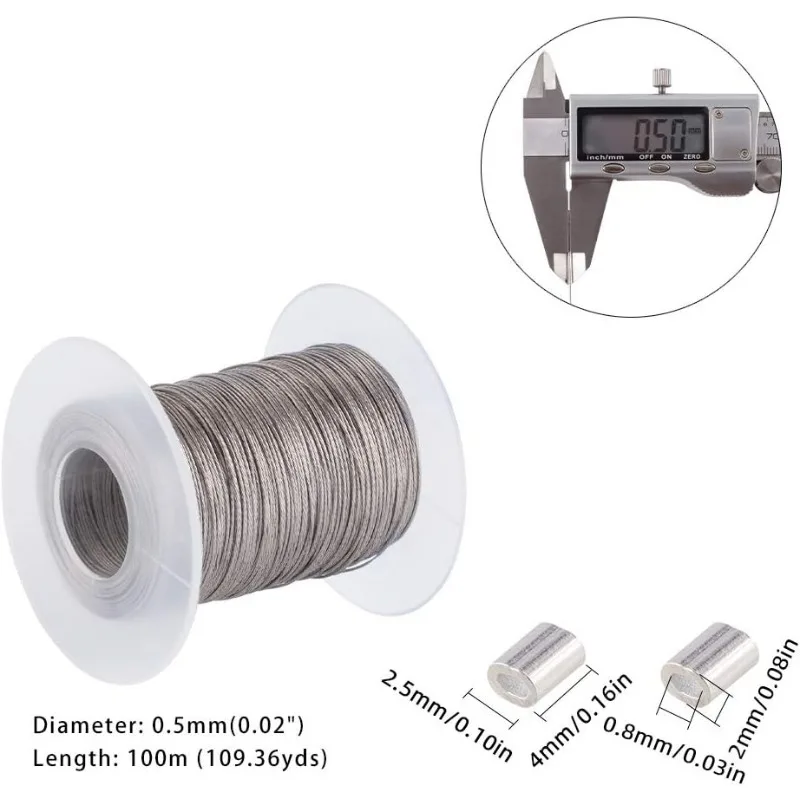 328 Feet 0.5mm Heavy Duty Picture Hanging Wire, 304 Stainless Steel Photo Frame Hanging Wire with 30 pcs Aluminum Crimping