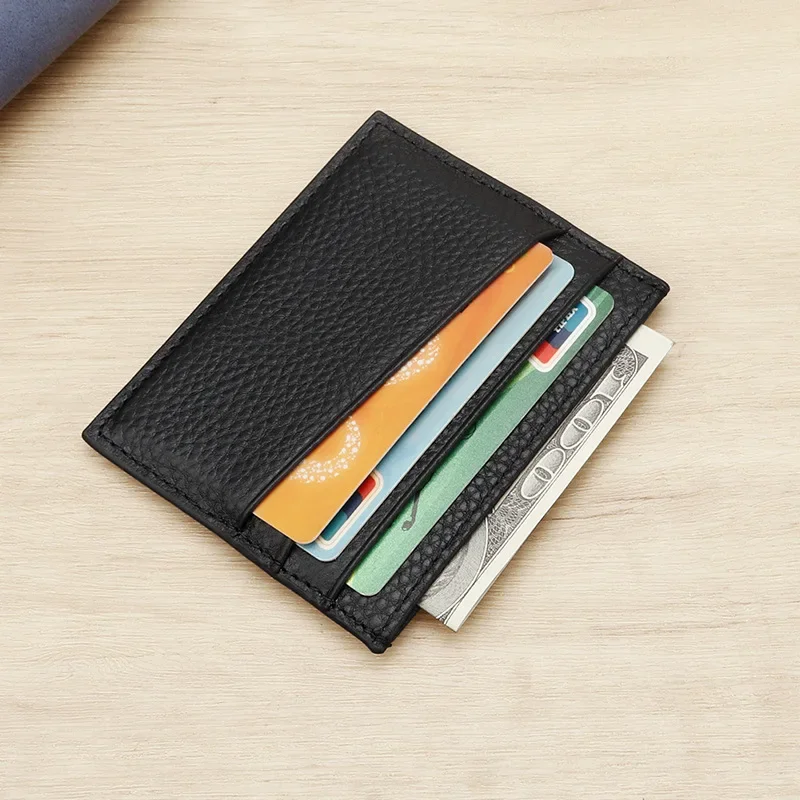 Porte-cartes de crédit en cuir véritable pour hommes, portefeuille noir, porte-cartes de visite, porte-cartes d'identité, sacs à main à la mode, portefeuilles minces