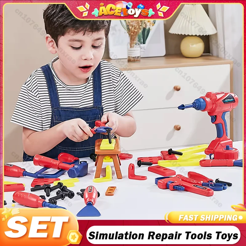 

Kids Toolbox Kit Simulation Repair Tools Toys Drill Game Educational Learning Engineering Puzzle Toys for Boy Gifts House Play