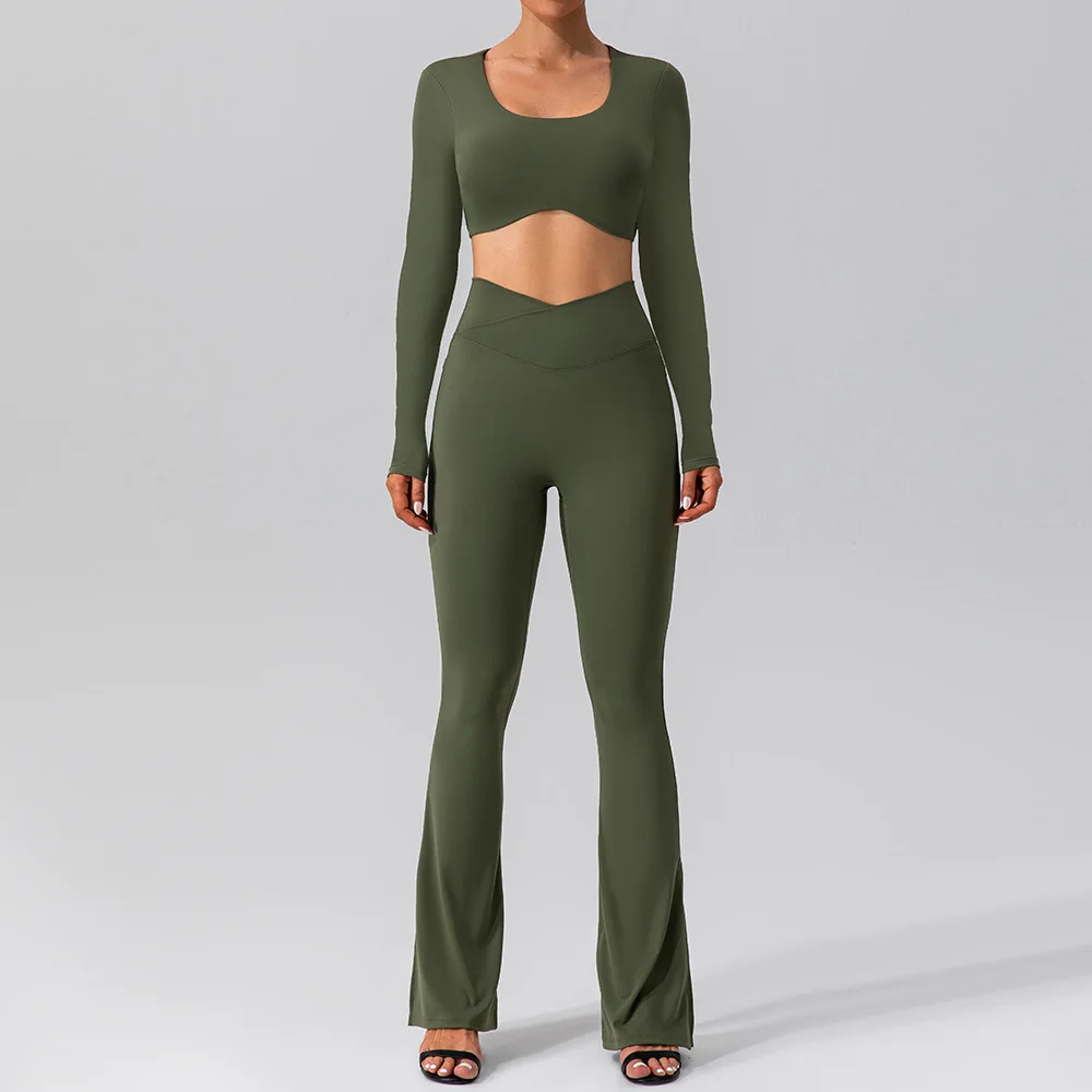 

2PCS Seamless Women’s Yoga Set, Long Sleeve Crop Top and Fitness Bra, Gym Leggings Clothes, Athletic Training Sportswear Suit