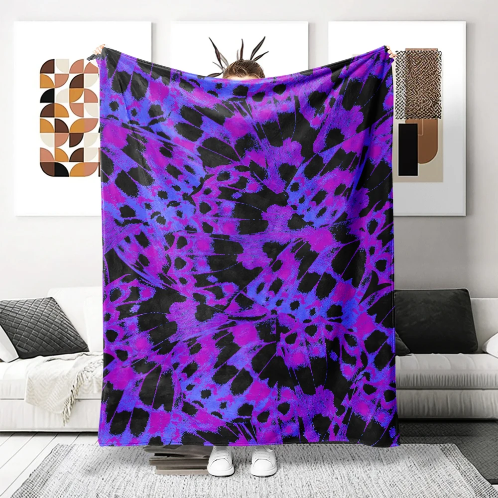 Black Purple Butterfly Wings Super Soft Flannel Blanket Fuzzy Warm Throw Blanket for Bed Couch Cozy Plush Bed Cover All Season