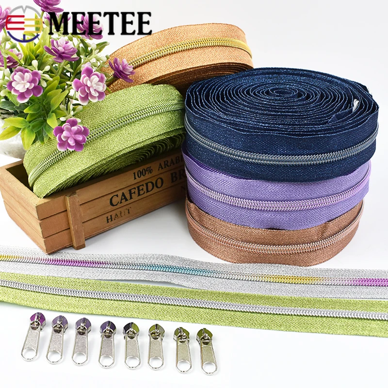 Meetee 2/5/10M 5 #   Fita de zíper de náilon com zíperes sliders saco jaqueta decoração rolo zip roupas zíper reparação acessórios de costura