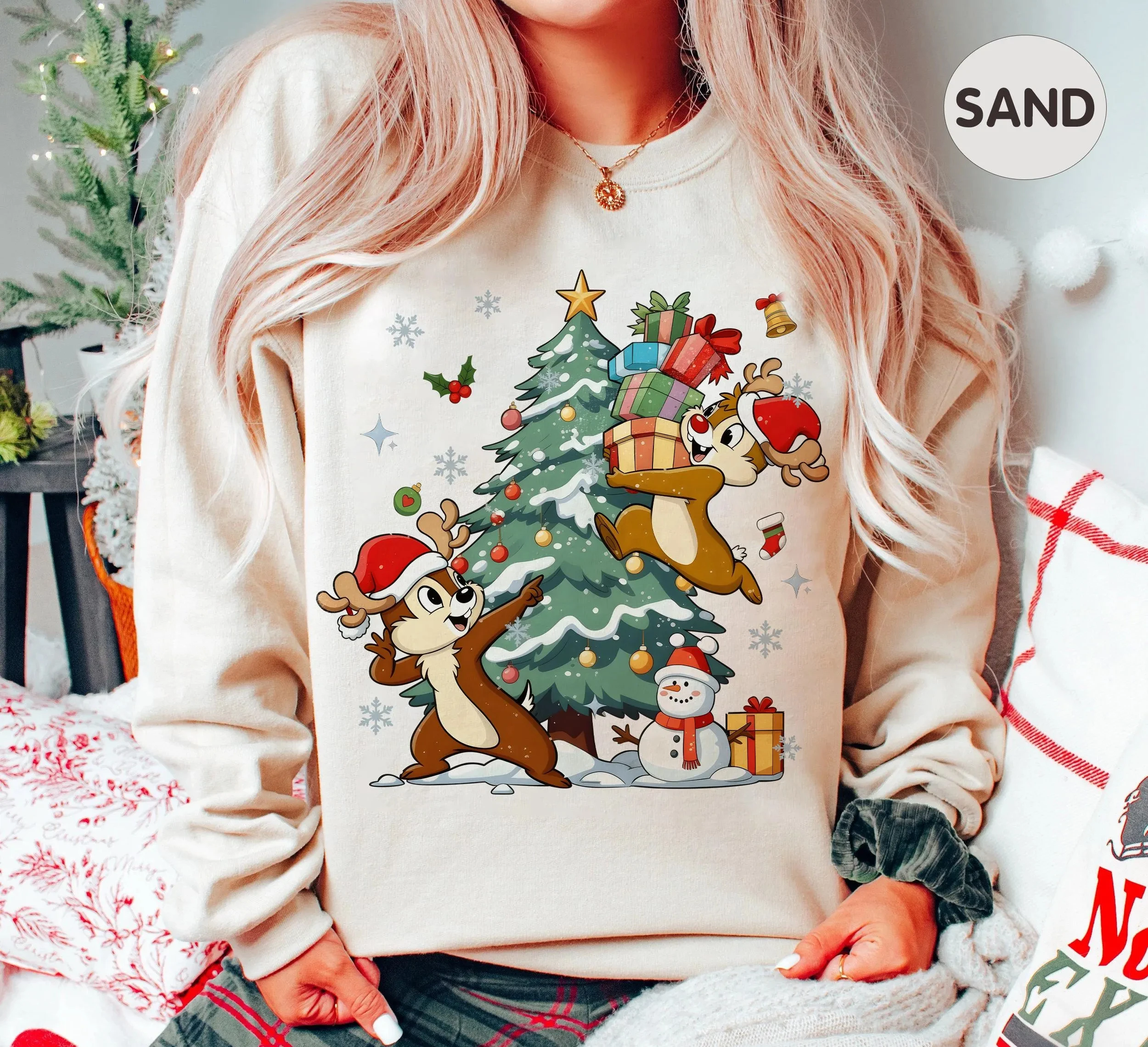 Sweat-shirt Vintage avec arbre de noël Chip And Dale, chemise Disney Chip Dale Double Trouble