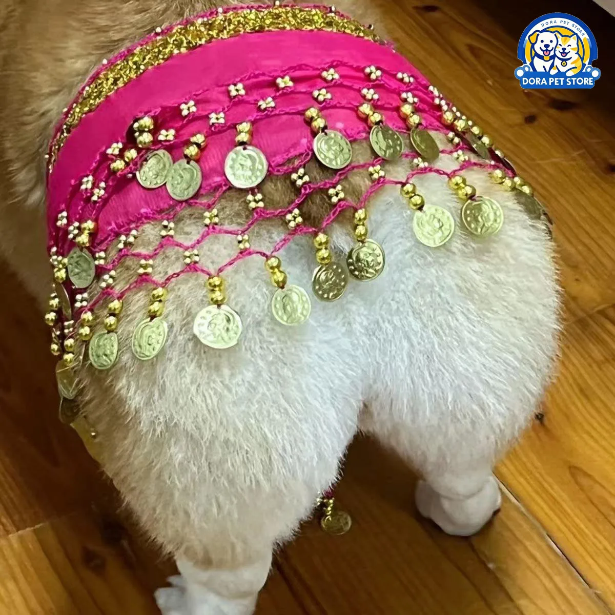 Corgi Tari Perut Rantai Kentut Payet Rantai Pinggang Antusias Anjing Seksi Butt Shake Tari Syal Pinggul Dekorasi