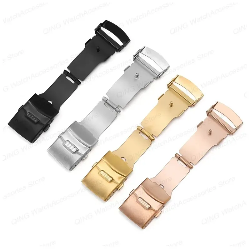 for Seiko Watch Buckles Fold Deployment Clasp Stainless Steel Clasp Metal Push Button Silver Black Rose Gold Watches Accessories