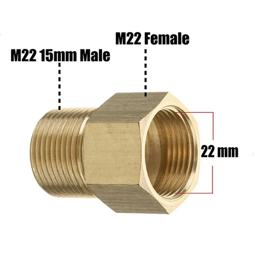 High Pressure Cleaner Car Washer Fitting Adapter M22 15mm Male Thread To M22 14mm Female Metric Adapter Pressure Washer Brass
