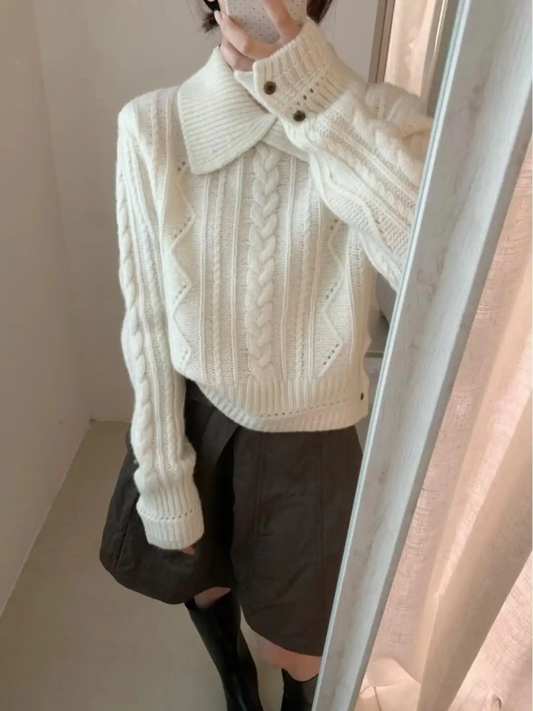 

Оригинальный шерстяной свитер с воротником-стойкой и узором косы, женский, базовый, мягкий, французский стиль, с длинными рукавами, зимний