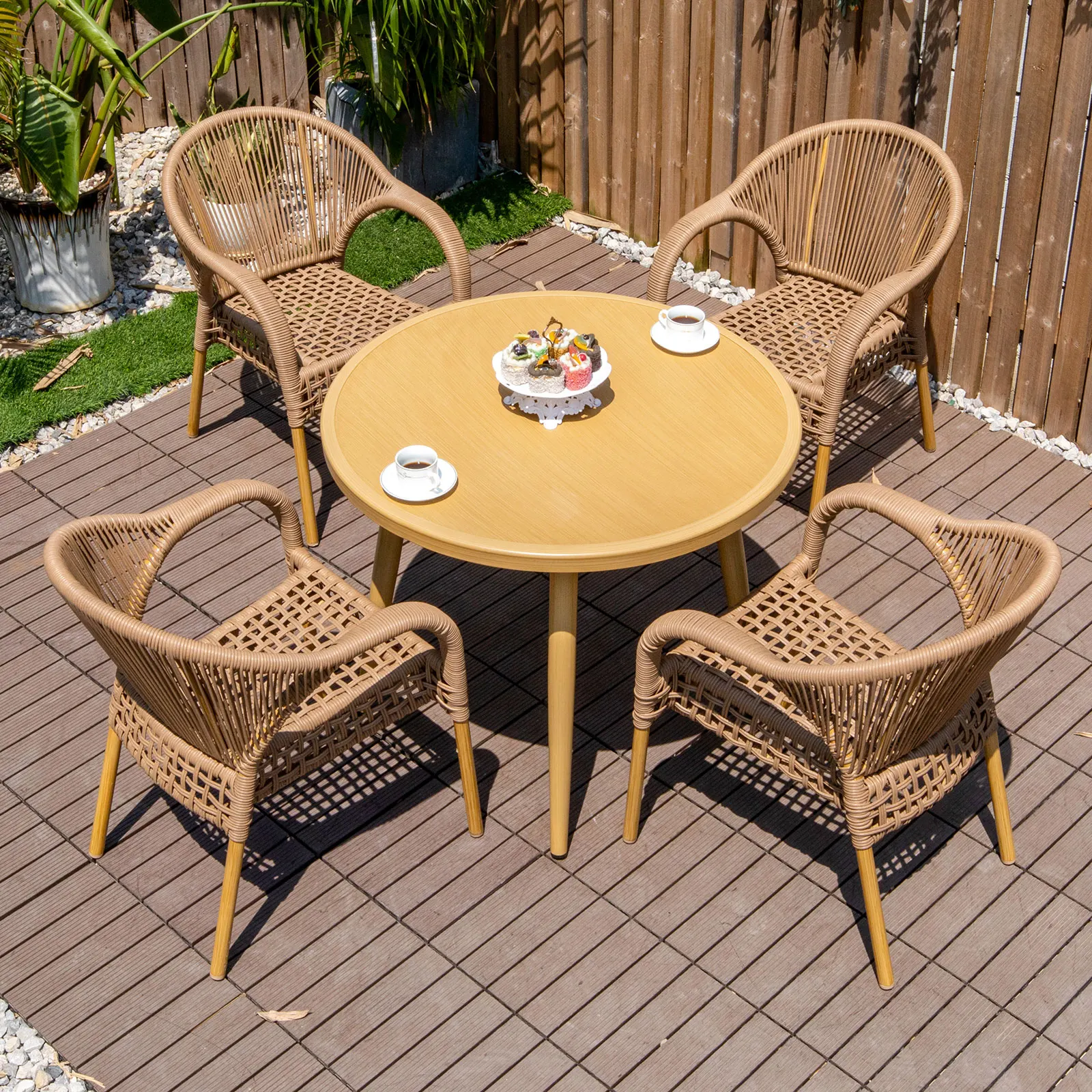 

PE Rope Patio Chairs Set of 2 Stackable Backyard Chairs Aluminum Frame Outdoor Chairs Bistro Chair for Porch Garden Balcony