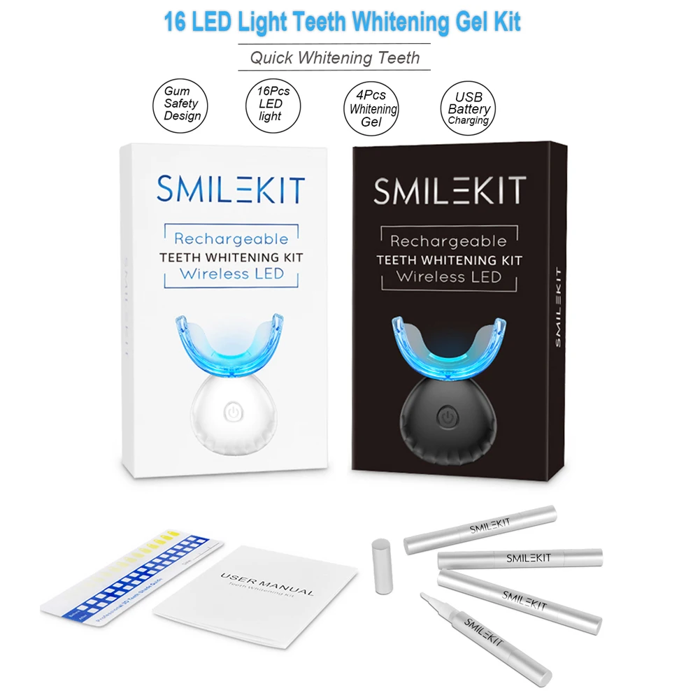 Dentes branqueamento kit, Mini 16 LED luz fria, 35% de peróxido de carbamida gel branqueador, caneta branqueadora, conjunto de dispositivos de