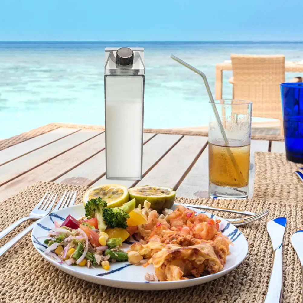 

3Pcs Milk Carton Bottles Reusable Clear Leakproof Portable Square Juice Containers for Gym Travel Office Outdoor