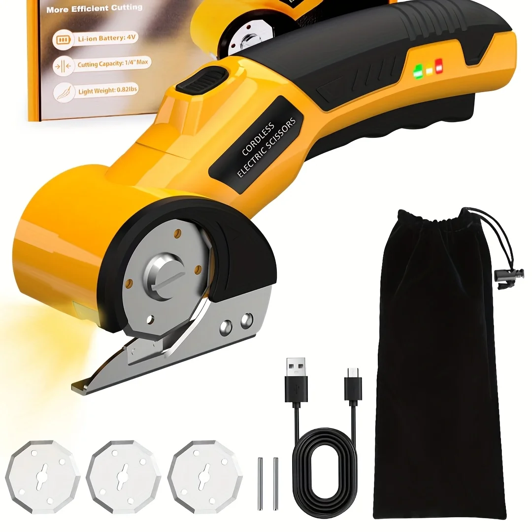 

Cordless electric scissors,with 3 blades,4V2000mAh rechargeable cardboard cutting machine for leather,carpet and plastic cutting