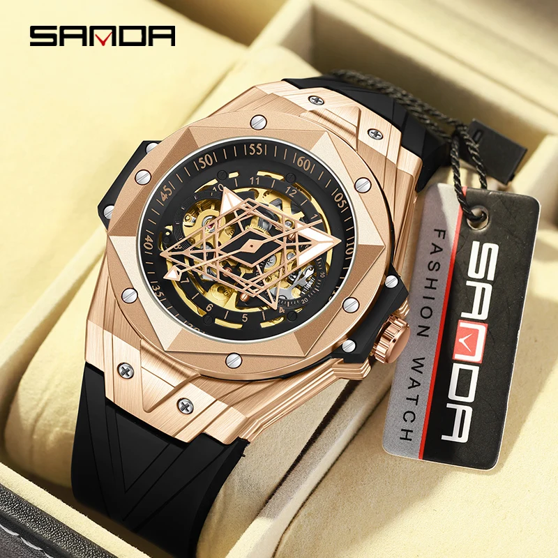 SANDA Luxury Tourbillon Men\'s Mechanical Watch Fashion Skeleton Automatic Clock Waterproof Sports Men\'s Watch Reloj Hombre