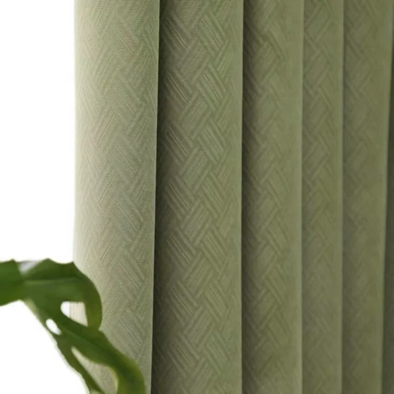 

New Matcha Green Flannel Curtain Light Luxury Retro American French Living Room Bedroom Balcony Blackout Curtain Cloth