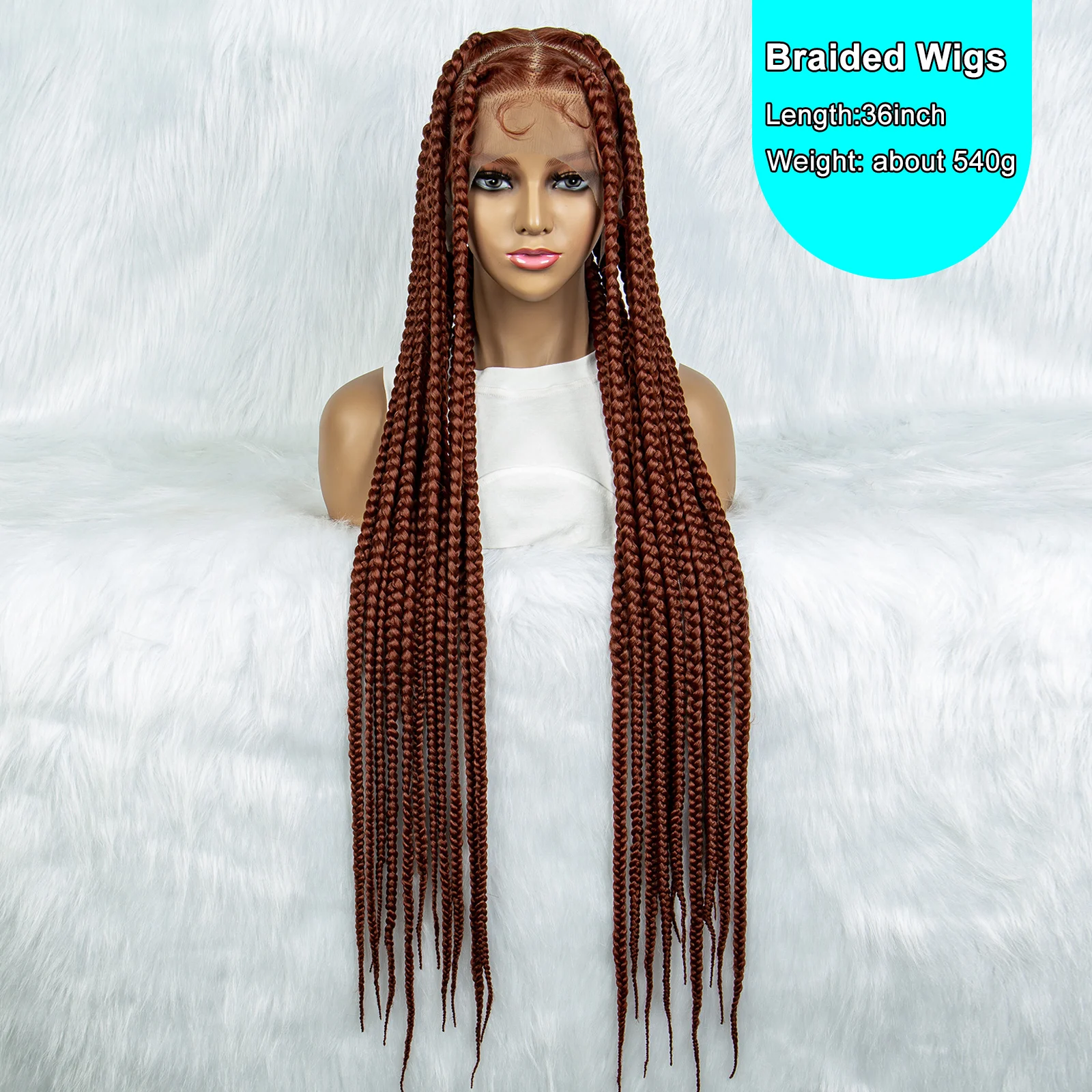 Ginger Cornrow Braids Full Lace Braided Wigs for Black Women Synthetic Lace Front Wig Square Knotless Box Braids Wig 350 Color