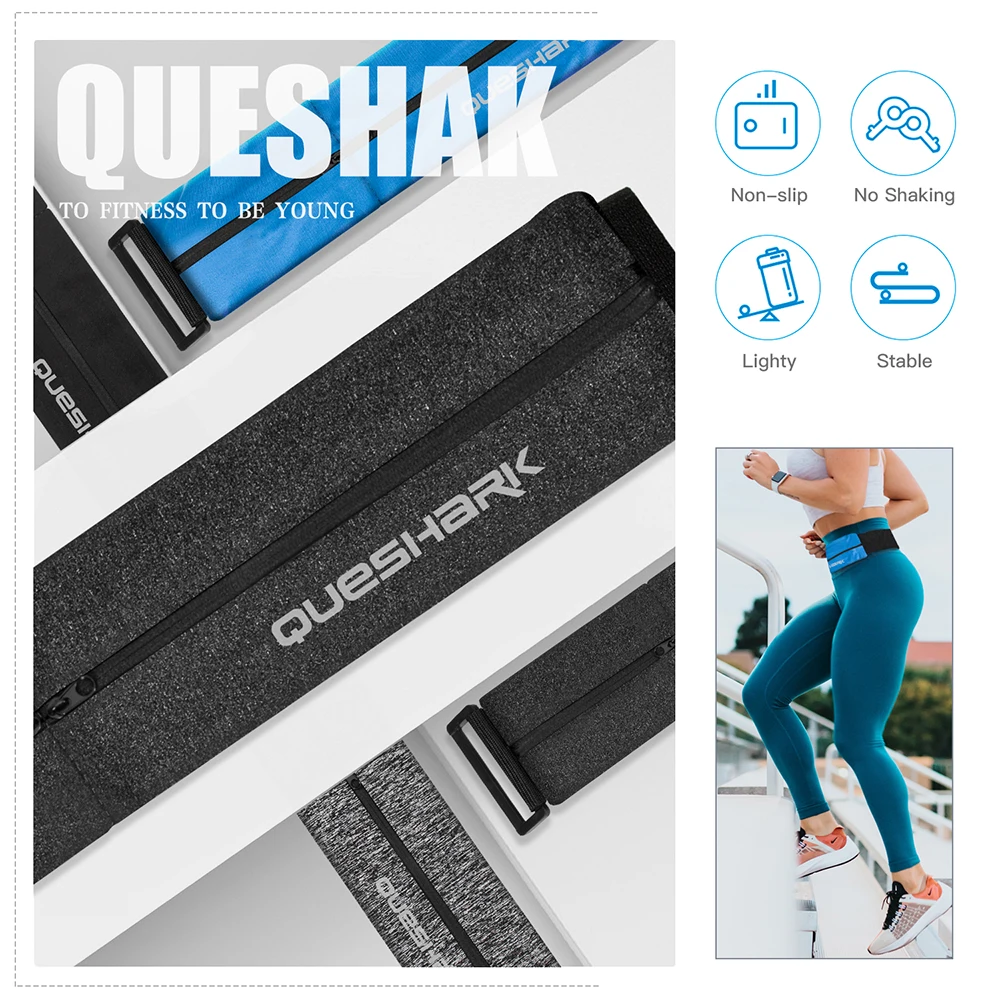 QUESHARK عاكسة متعددة الوظائف تشغيل الخصر حقيبة مزدوجة سستة جيب ماراثون رياضة اليوغا حزام الخصر حزمة الهاتف واسط المحفظة