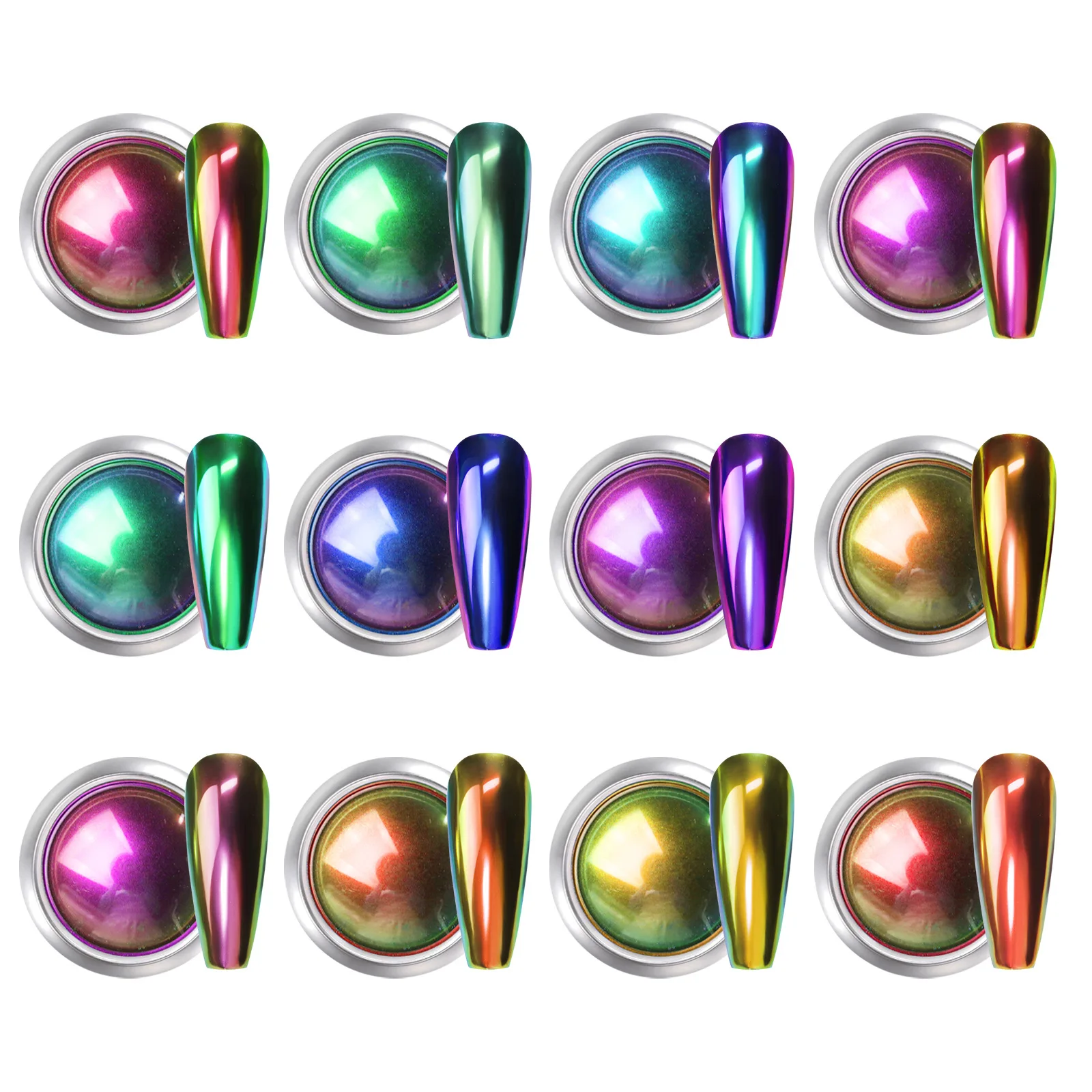 12 لون مسمار بريق مرآة مرآة سحرية مسحوق الحرباء الكروم مسحوق معدني متجمد الصباغ مسمار سحر المجوهرات الديكور #1