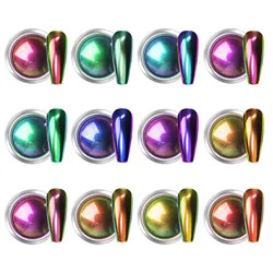 12 Colors Nail Glitter Mirror Magic Mirror Powder Chameleon Chrome Powder Metal Frosted Pigment Nail Charm Jewelry Decoration