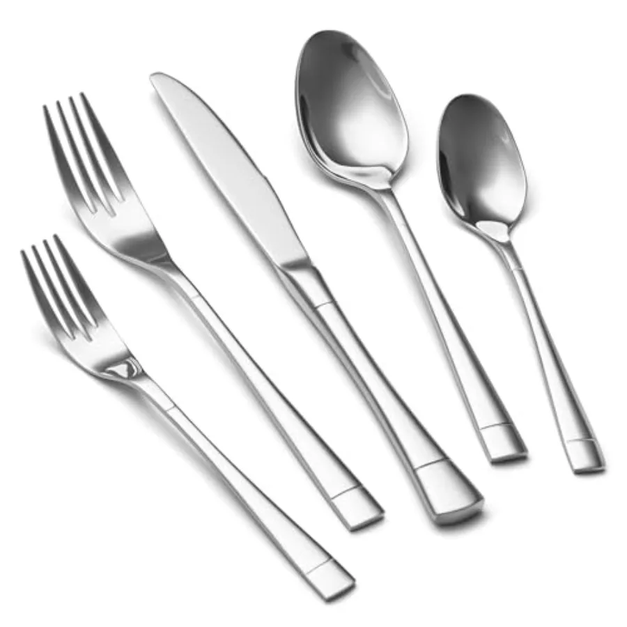 

Heavy Duty 40-Piece 18/10 Stainless Steel Silverware Set for 8 Mirror Polished Cutlery in Silver Modern Kitchen Tableware with