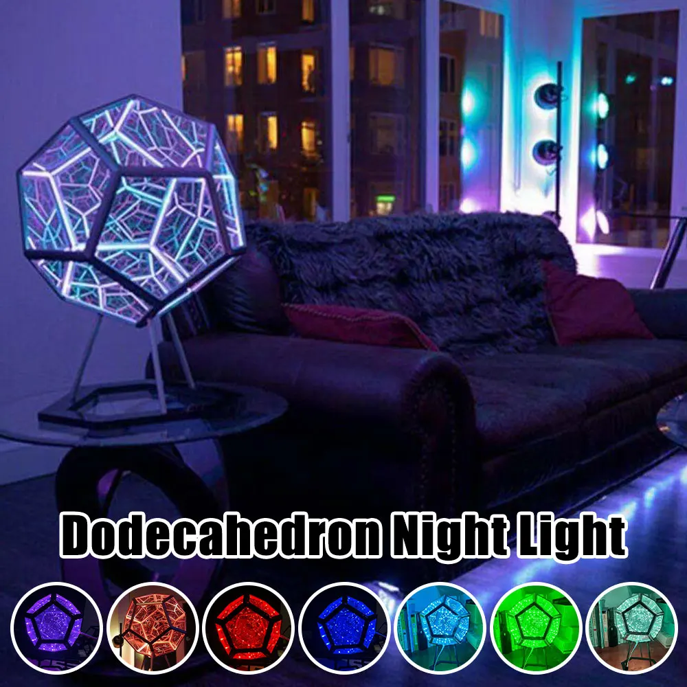 Dodecahedron lampu dekorasi Natal, lampu malam Dekorasi Rumah warna keren