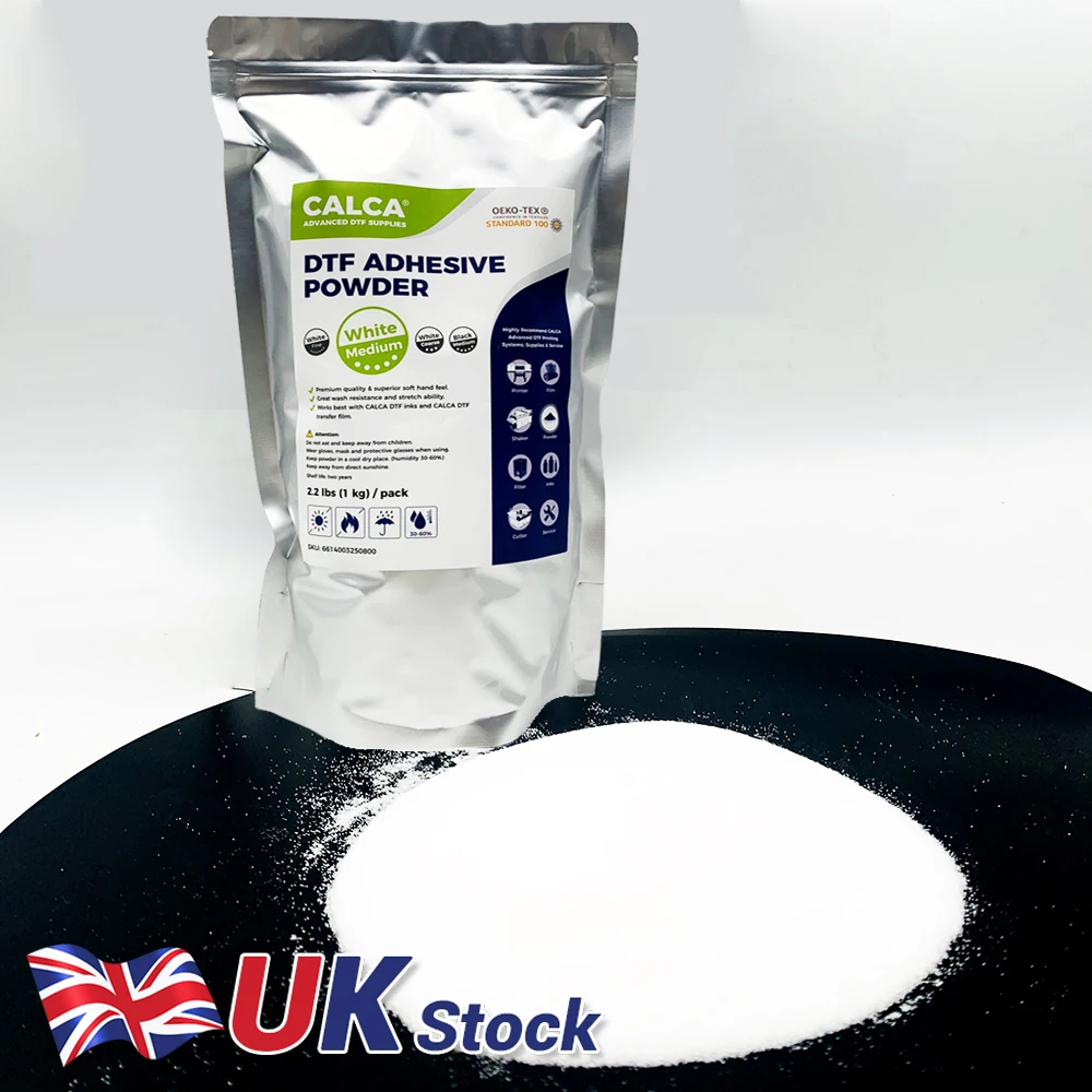 

UK Stock CALCA Direct to Film TPU DTF Powder 1kg Medium White DTF Powder Digital Transfer Hot Melt Adhesive Powder Wholesale