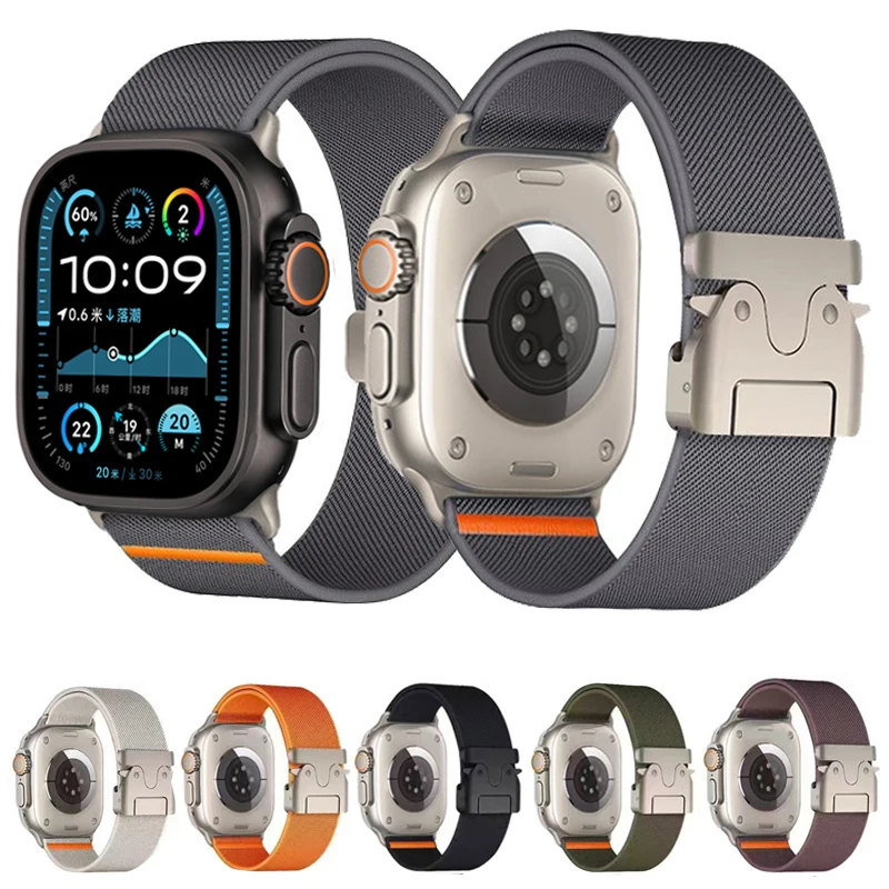 Apple Watch 10バンド（40mm、44mm、46mm、49mm、45mm、41mm）用パラシュートストラップ、ナイロンブレスレット、iWatch correaシリーズ11、9、8、7、SE、ultra2、3対応