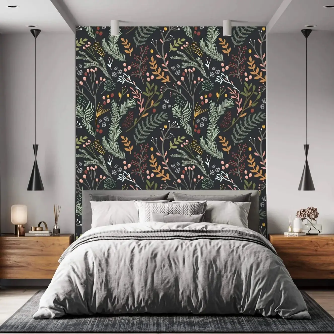 Leaves Peel and Stick Botanical Wallpaper, Herbs Dark Background Vintage Wall Paper For Home Decor,Self-adhesive Or Traditional