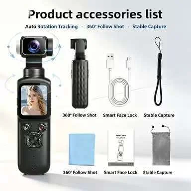 Mini Portable Gimbal Pocket Camera Auto‑Rotation Human Tracking HD Video Recorder for Sports Travel Daily Vlogging
