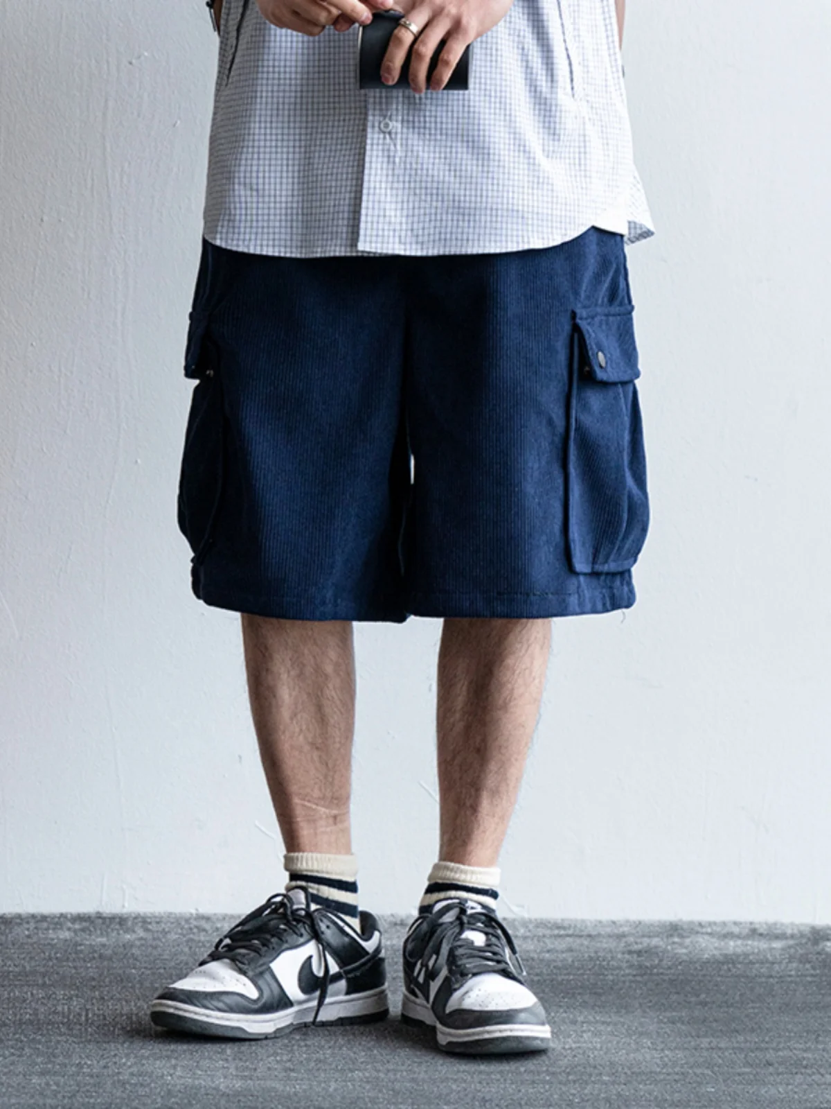 

American Retro Workwear orts Men's Loose Straight Corduroy Five-Quarter Casual Pants Wide Leg Mid-Length Trendy Trousers