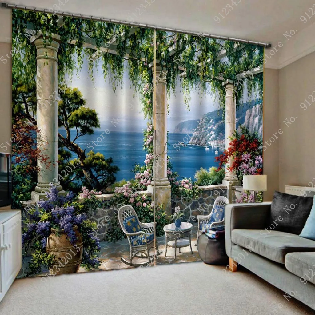 Roman Garden villa landscape 3D Curtain Luxury Blackout Window Curtain Living Room Bedroom Kitchen Hotel Home Decoration Gift