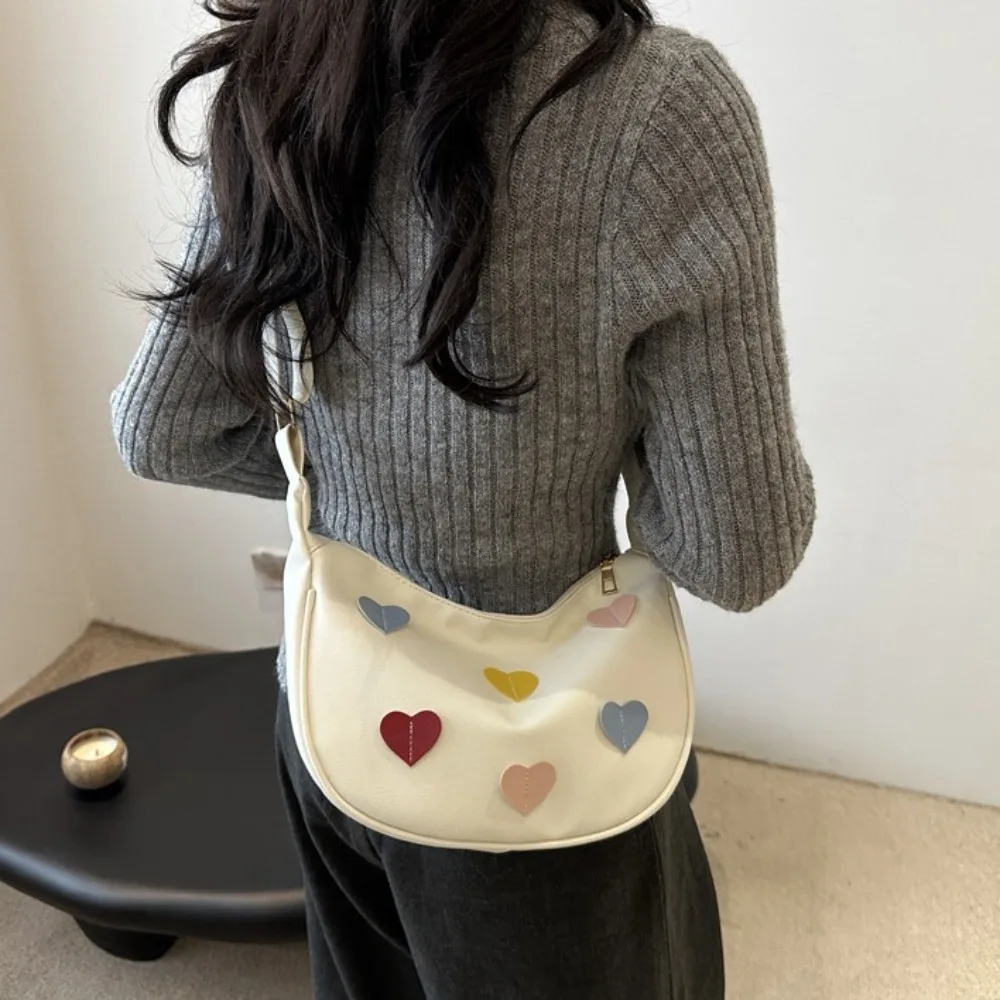 

Korean Style Nylon Dumpling Bag PU Leather Large Capacity Single Shoulder Bag Handbag Love Heart Hobos Crossbody Bag Girls