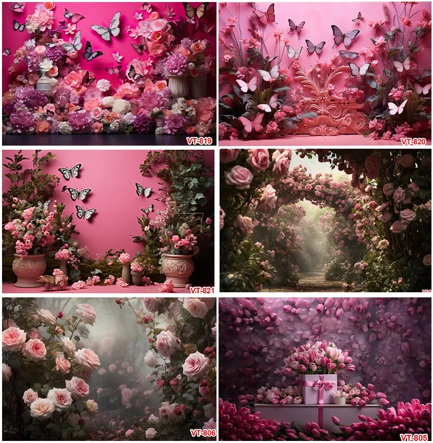 

Spring Floral Flowers Butterflies Roses Photographic Backdrop Valentine's Day Adult Portrait Wedding Birthday Studio Backgrounds