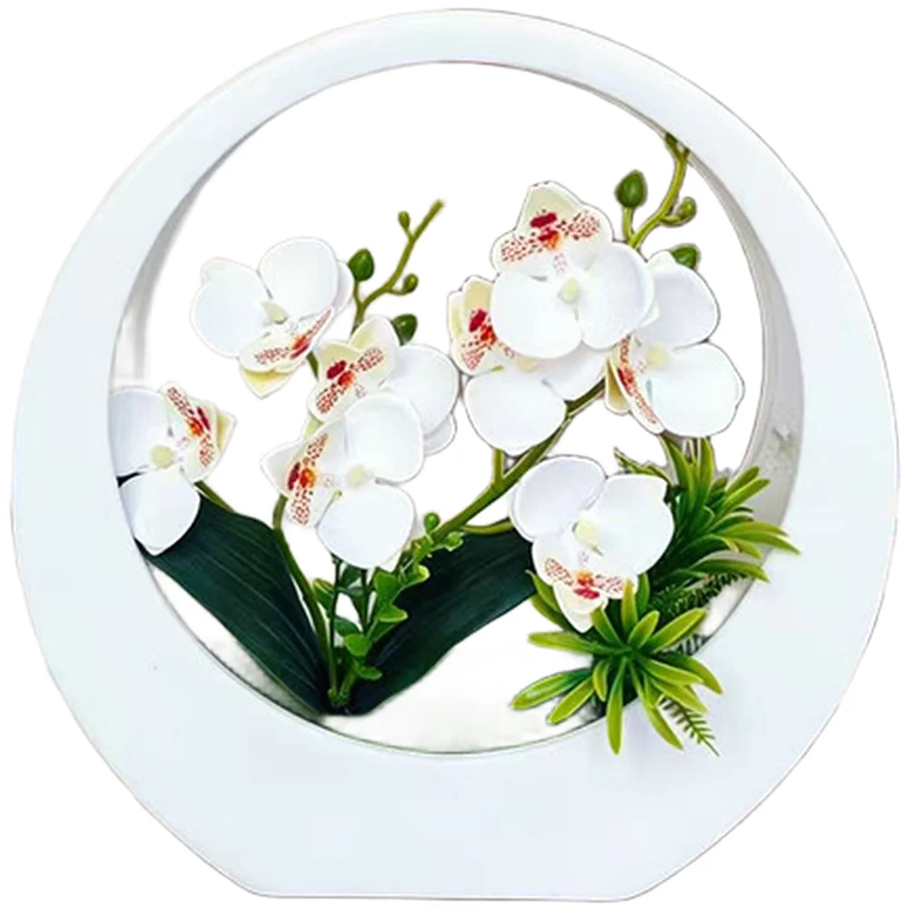 壁掛けムーンポット人工蘭28cm-結婚式-ホームデコレーション-リビングルーム-寝室-カフェ-写真撮影-スタイリング-リアルなデザイン