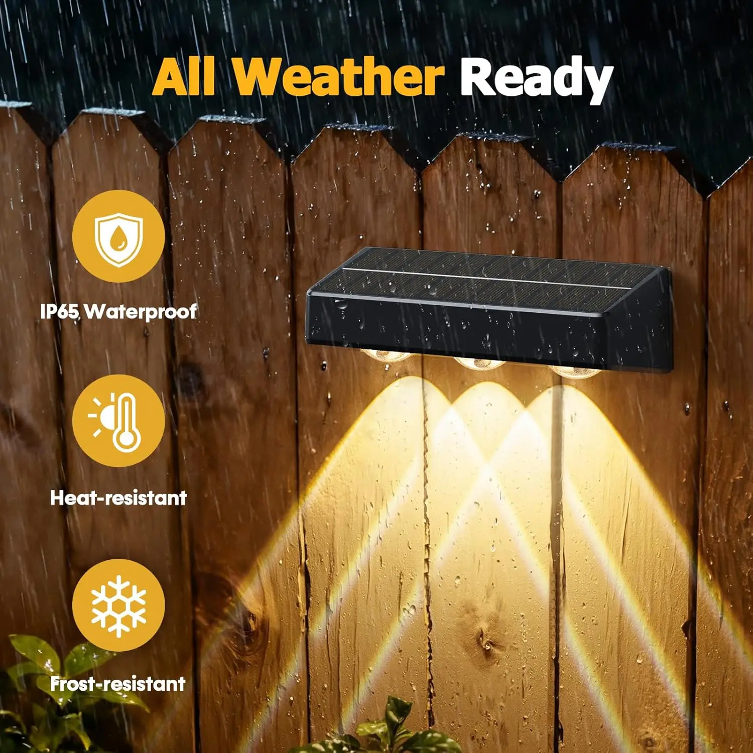 Solar Fence Lights, 12 Pack RGB Waterproof LED Outdoor Deck Lights with Lenses for Yard, Railing, Patio - Black