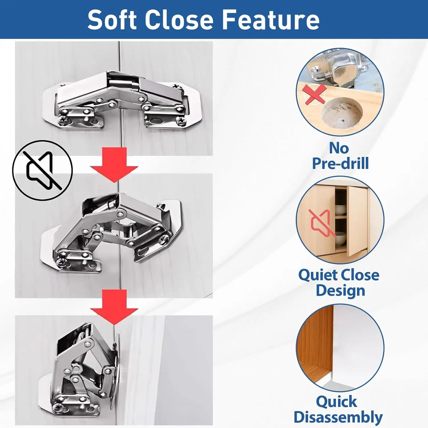 10/4/2PCS 90 Degree Cabinet Hinges No-Drilling HoleHydraulic Buffer Hinge Kitchen Cabinet Cupboard Hinges Furniture Hardware