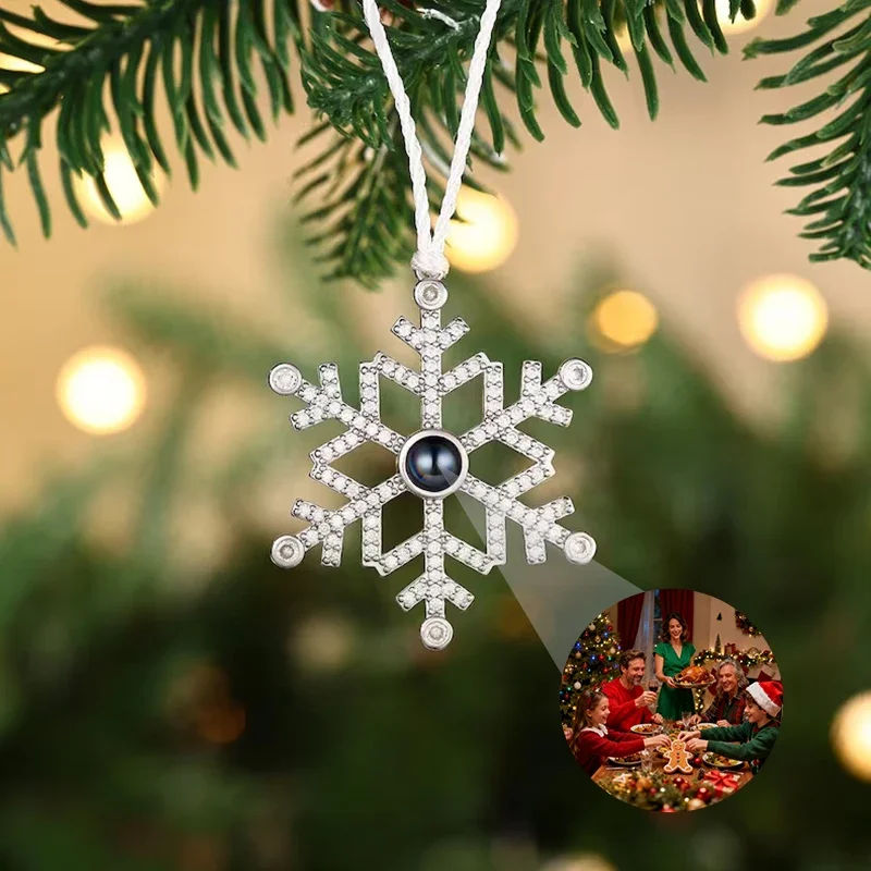 

Christmas Projection Ornament, Personalised Photo Snowflake Decoration, Family Photo Hanging Ornaments Family Memorial Xmas Gift