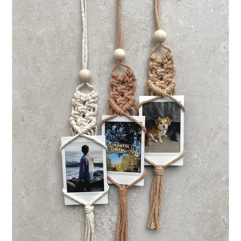 Macrame Wall Hanging Photo Display Macrame Picture Photo Frame Boho Home Decor Kids Baby Room Decoration Gift Macrame Car Hanger