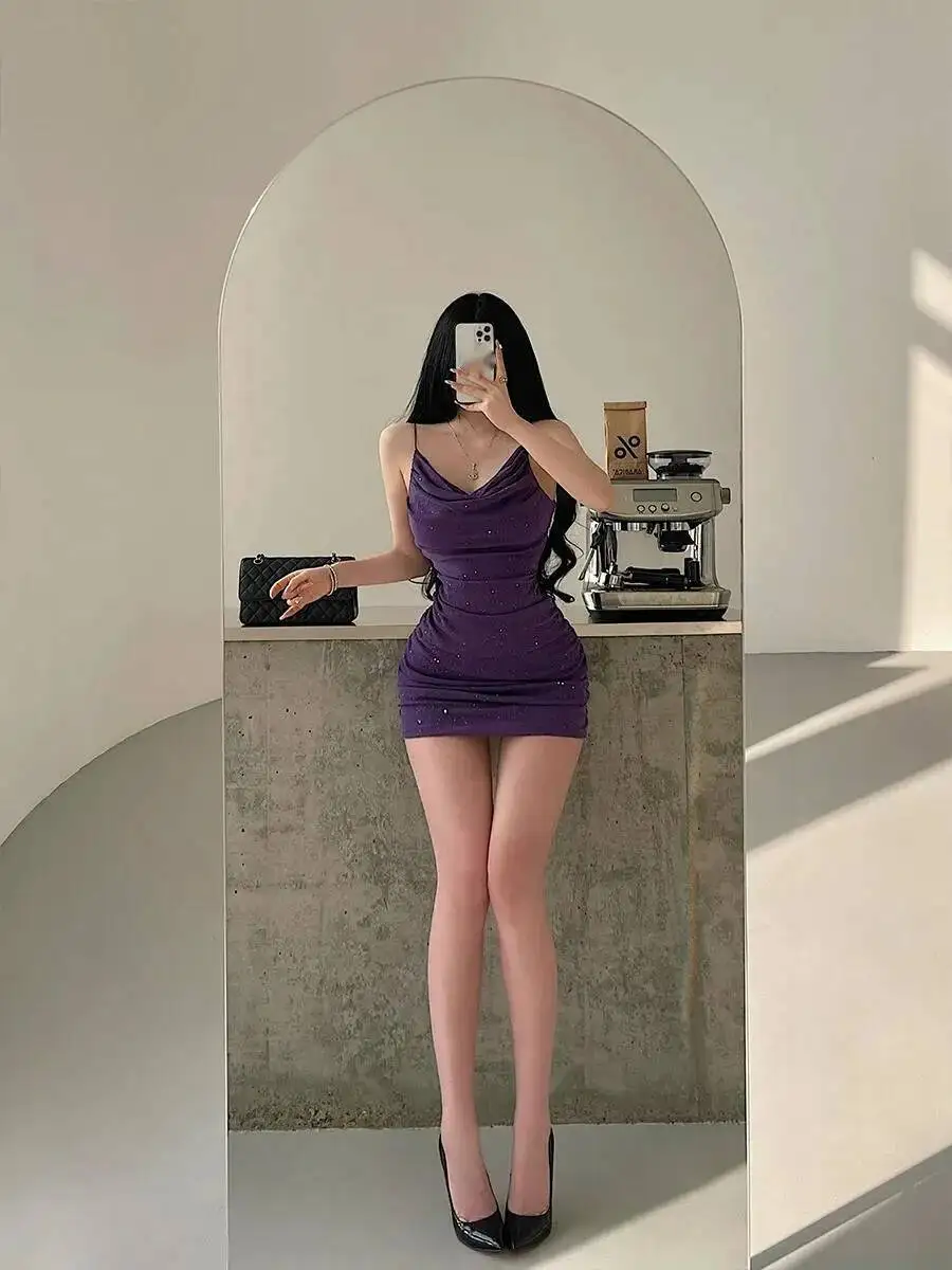 الرغبة النقية مثير يتأرجح طوق رش شبكة فضية مطوية حقيبة الورك فستان بحزام أنيق قصير موضة مثير النساء بلايز J0CI