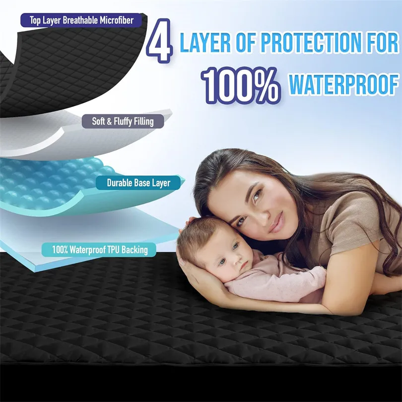 Waterproof Quilted Mattress Protector Breathable Throw Mattress Cover Bed Fitted Sheet Single Double King Queen Size 140/160/200