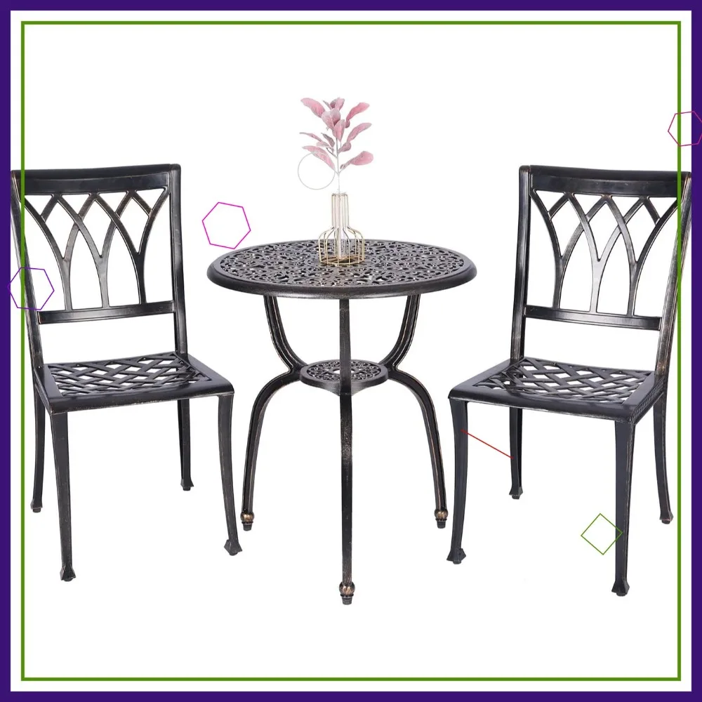 

3-Piece Cast-Aluminum Bistro Set for Patio, Garden, Backyard Dining - Copper