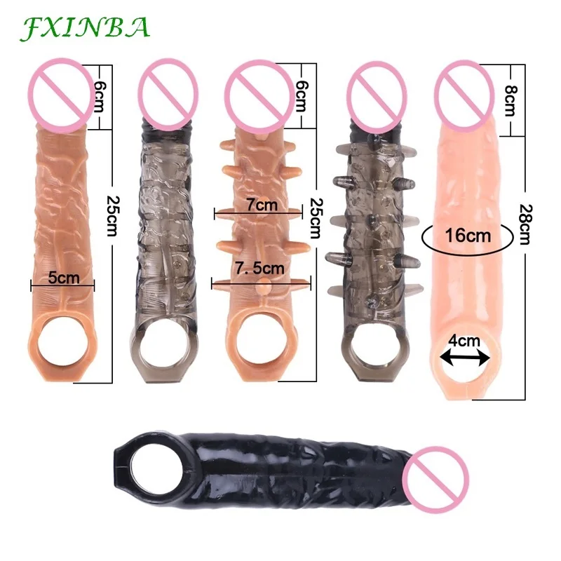 FXINBA 25/28cm Penis Sleeve Extender Huge Reusable Condoms Sex Toys for Men Dick Enlarger Thick Cock Sleeve Extender